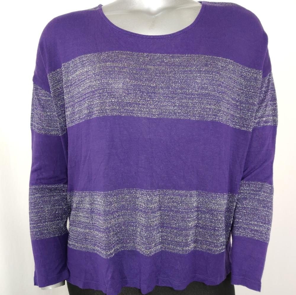 Two by Vince Camuto Lighweight Stripe Scoop Top XL